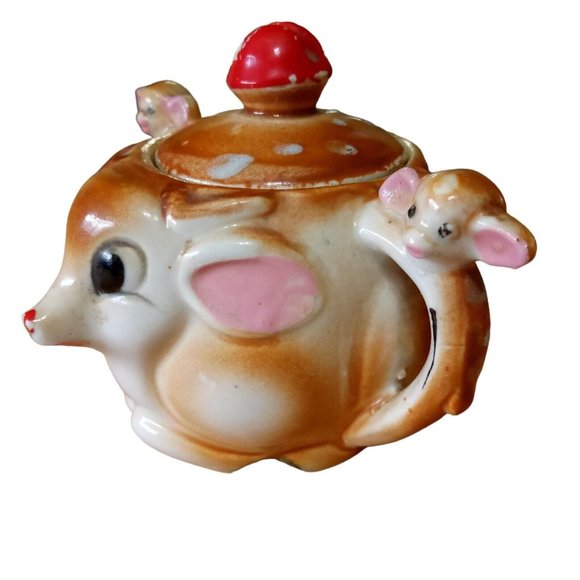 Vintage Ceramic Deer Tea Set Teapot Creamer Sugar Japan Bambi - Picture 12 of 15